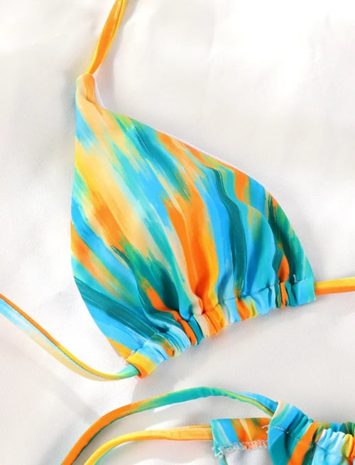 Blue Rainbow Printed Halter Swimwear