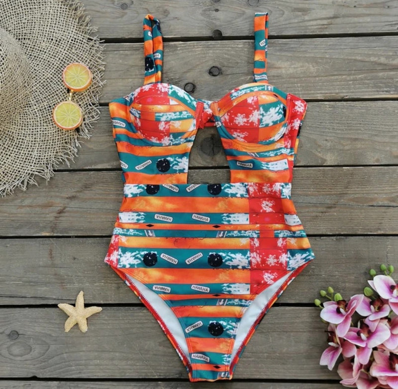 Printed Ruffle One Piece with Cover Up