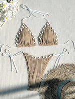 Wrinkled Weave Halter Bikini